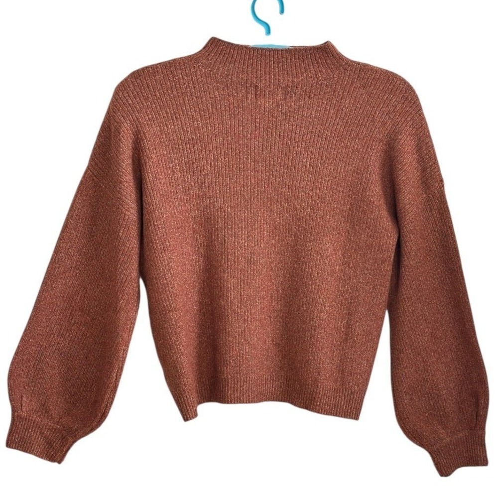 Pinque Design Studio Womens Sweater Rust‎ Ribbed Mock Neck Balloon Sleeve  L